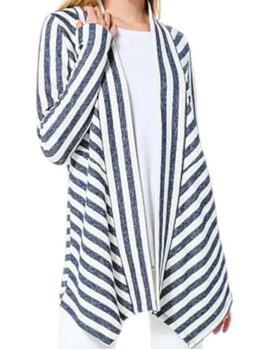 🆕 DianeGilman Striped French Terry open-front cardigan *NWT* $62 HSN